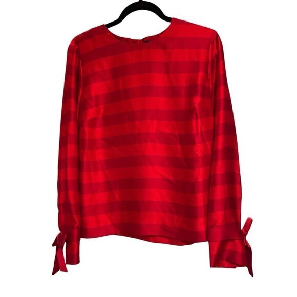 Banana Republic red and burgundy striped satin blouse - Picture 5 of 8